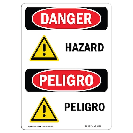 OSHA Danger, 7 Height, 10 Width, Decal